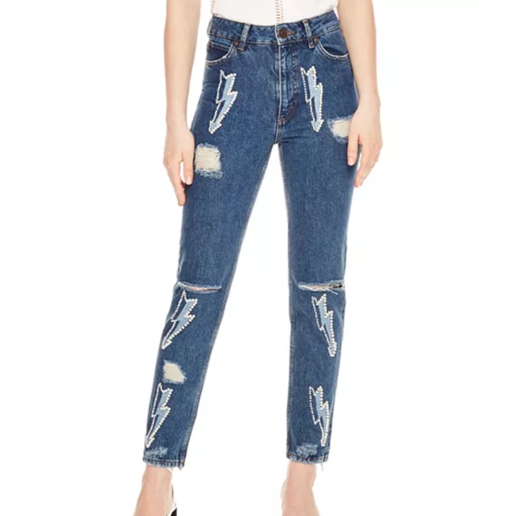 Sandro Blue Straight Leg Jeans With Distressed Details